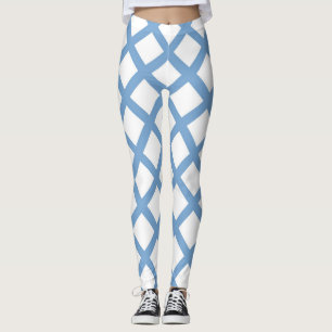 Blue White Harlequin Diamond Stripe Pattern Leggings