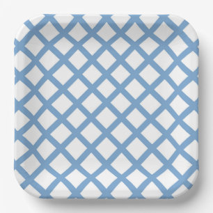 Blue White Harlequin Diamond Stripe Pattern Paper Plate