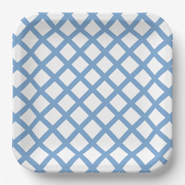 Blue White Harlequin Diamond Stripe Pattern Paper Plate (Front)