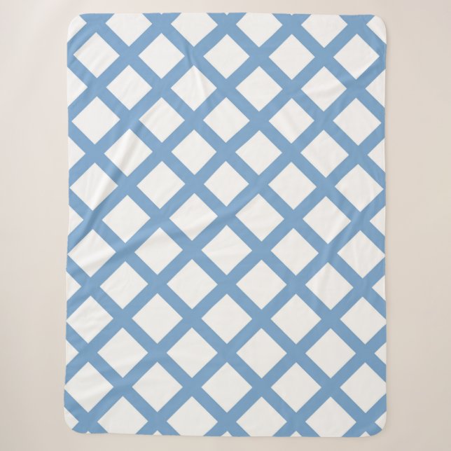 Blue White Harlequin Diamond Stripe Pattern Sherpa Blanket (Front)