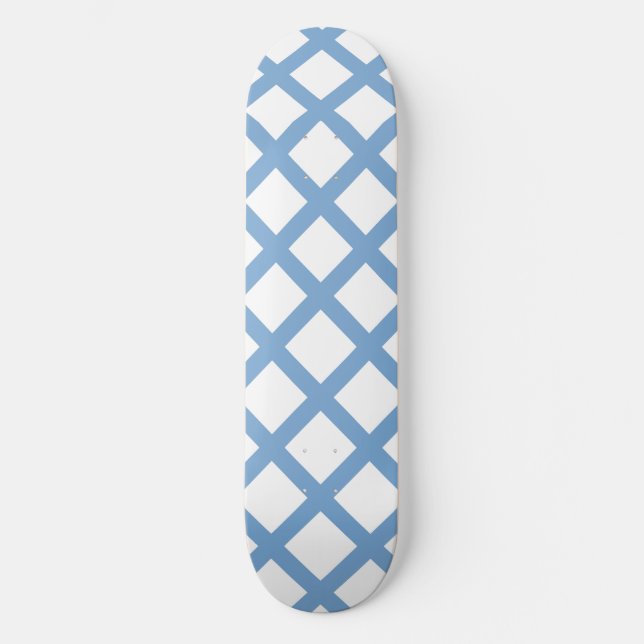 Blue White Harlequin Diamond Stripe Pattern Skateboard (Front)