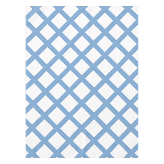 Blue White Harlequin Diamond Stripe Pattern Tablecloth (Front)