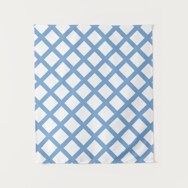 Blue White Harlequin Diamond Stripe Pattern Tapestry (Front)
