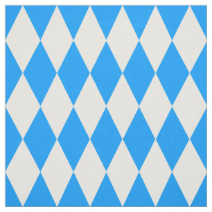 Blue White Harlequin Diamonds Checkers Design  Fabric