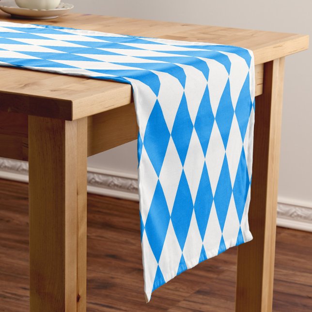 Blue White Harlequin Diamonds Checkers Design  Short Table Runner (Creator Uploaded)
