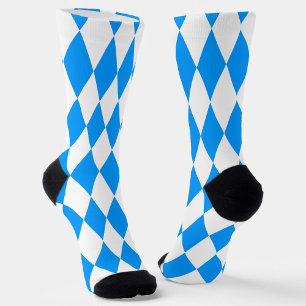 Blue White Harlequin Diamonds Checkers Design Socks