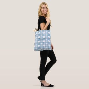 Blue White Heart Canvas Tote Bag