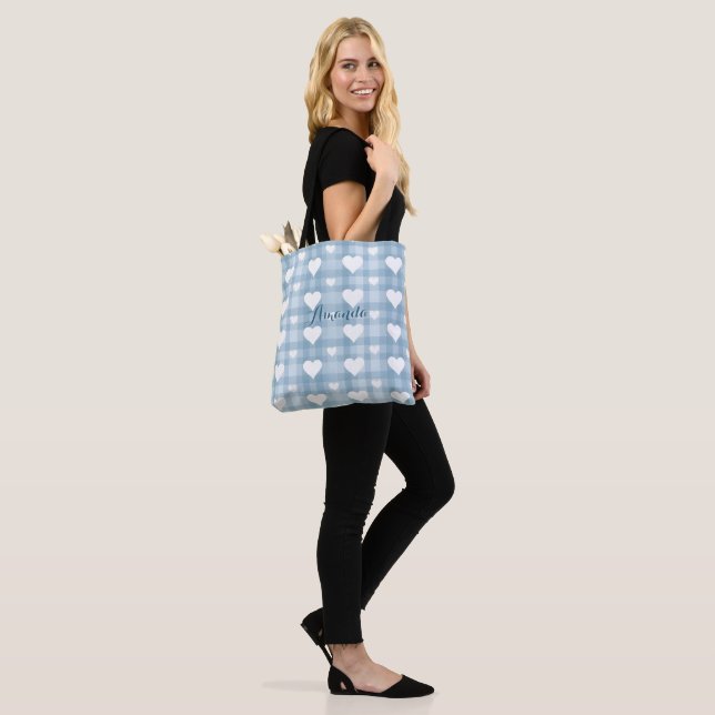 Blue White Heart Canvas Tote Bag (On Model)