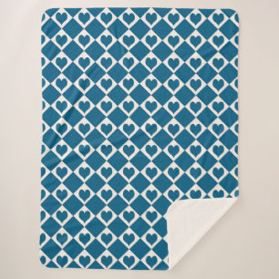 Blue White Heart Chequered Pattern Sherpa Blanket
