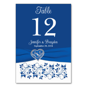 Blue White Heart of Love Wedding Table Number Card