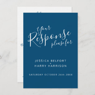 Blue white heart wedding reply RSVP Invitation