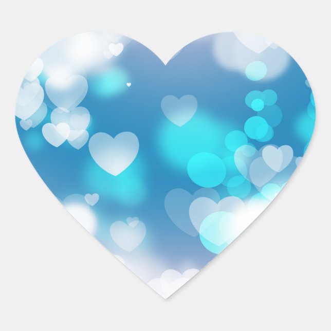 BLUE WHITE HEARTS LAYERS BOKEH DIGITAL WALLPAPER HEART STICKER (Front)