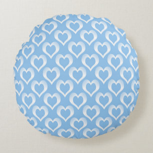 Blue White Hearts Pattern Round Pillow