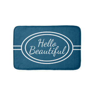 Blue & White Hello Beautiful Bath Mat