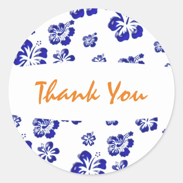 Blue & White Hibiscus Flower Floral Party Sticker (Front)