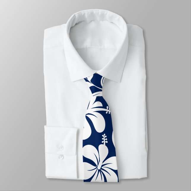 Blue & white hibiscus tie (Tied)