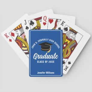 Blue White High School Graduate Custom Graduation Playing Cards
