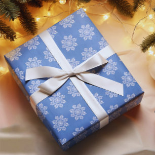 Blue White Holiday Chinoiserie Snowflake Wrapping Paper