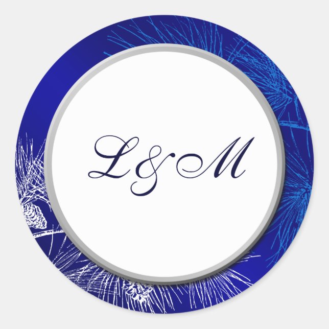 Blue White Holiday Custom Monogram Stickers (Front)