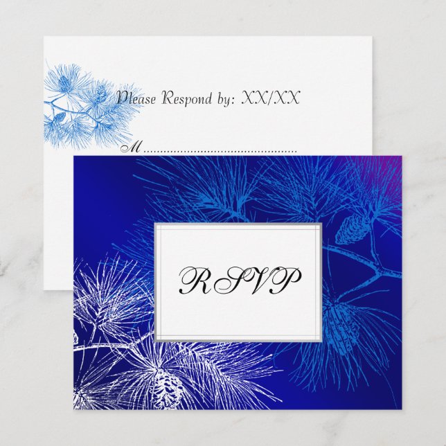 Blue White Holiday Pine Custom RSVP Cards (Front/Back)