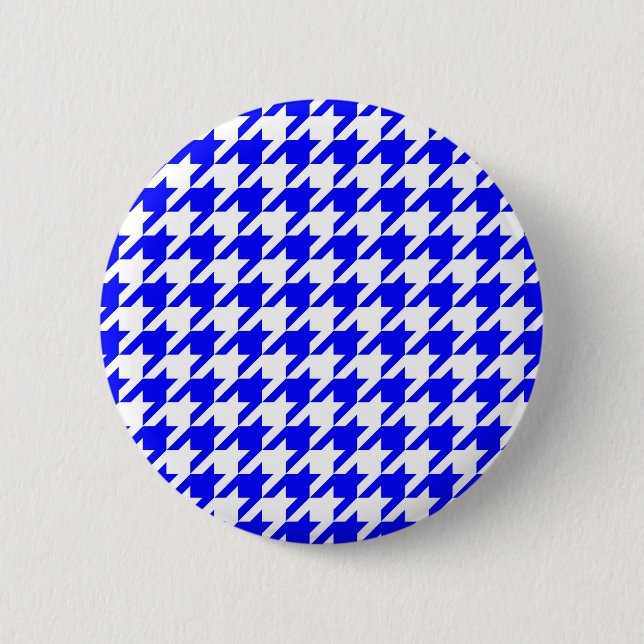 Blue White Houndstooth Check 2 Inch Round Button (Front)
