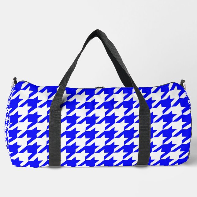Blue White Houndstooth Check Duffle Bag (Front)