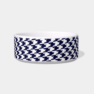 Blue & White Houndstooth Monogram Small Dog Bowl