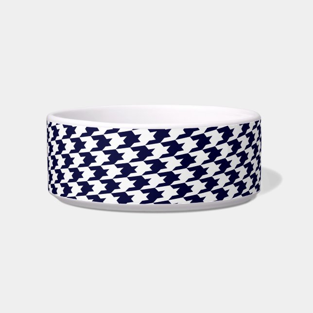 Blue & White Houndstooth Monogram Small Dog Bowl (Right)