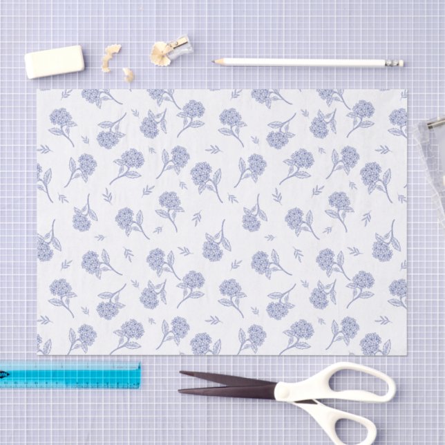 Blue & White Hydrangea Botanical Toile Pattern Tissue Paper (Craft)