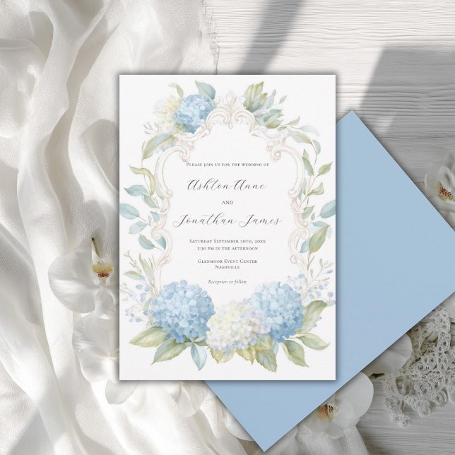 Blue White Hydrangeas Elegant Wedding Invitation (Creator Uploaded)