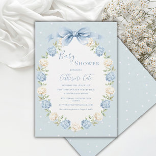 Blue White Hydrangeas Ribbon Vintage Baby Shower Invitation