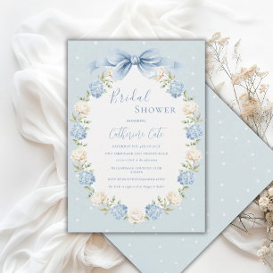 Blue White Hydrangeas Ribbon Vintage Bridal Shower Invitation