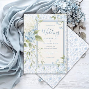 Blue White Hydrangeas Vintage Elegant Wedding Invitation