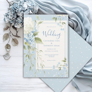 Blue White Hydrangeas Vintage Elegant Wedding Invitation