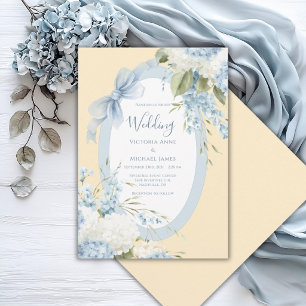 Blue White Hydrangeas Yellow Elegant Wedding Invitation