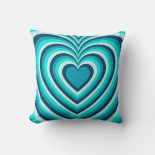 Blue White Hypnotic Heart Love Pattern Throw Pillow