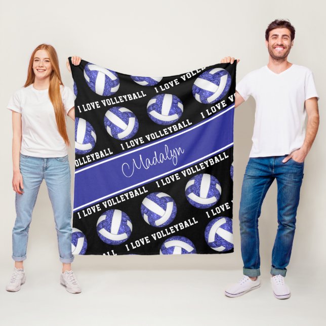 blue white I love volleyball girly personalize Fleece Blanket (In Situ)