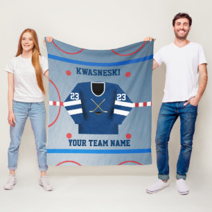 Blue   White Ice Hockey Rink   Player Jersey Fleece Blanket