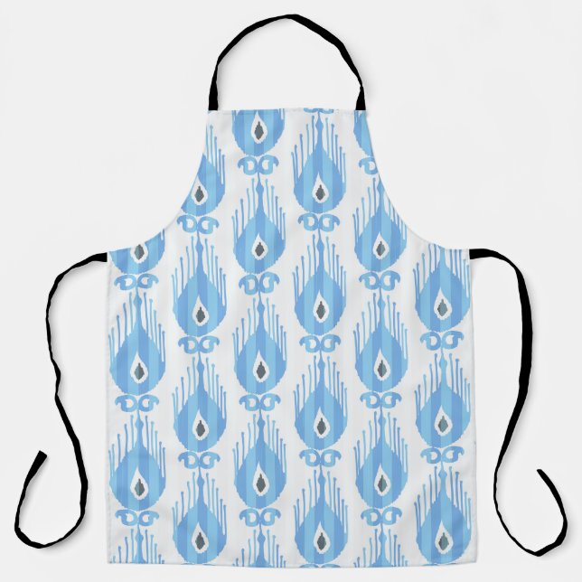 Blue White Ikat Pattern Design Apron (Front)