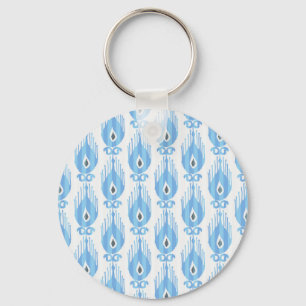 Blue White Ikat Pattern Design Keychain