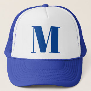 Blue White Initial Letter Monogram Modern Stylish Trucker Hat