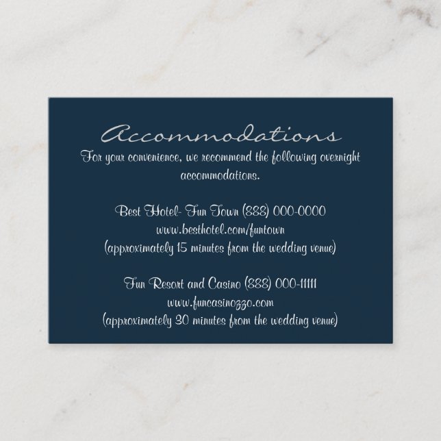 Blue White Insert Reception & Accommodation Cards (Front)