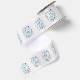 Blue, White, Ivory Floral Uplifting Script Faith Satin Ribbon