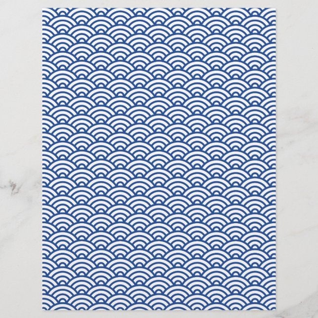Blue white Japaneese wave scrapbook or craft paper (Front)