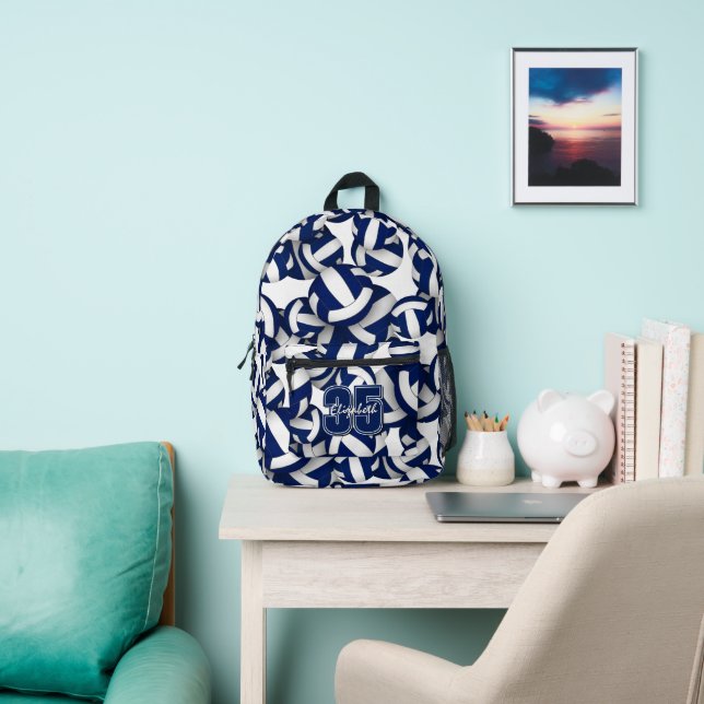 Blue white kids volleyball team colours  printed backpack (Insitu)