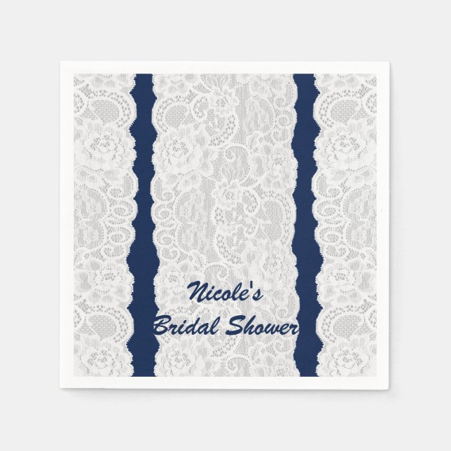 Blue & White Lace Bright Elegant Rustic Party Napkin (Front)