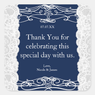 Blue & White Lace Elegant Wedding Favour Stickers