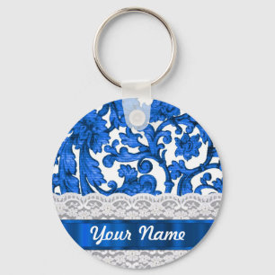 Blue & white lace keychain