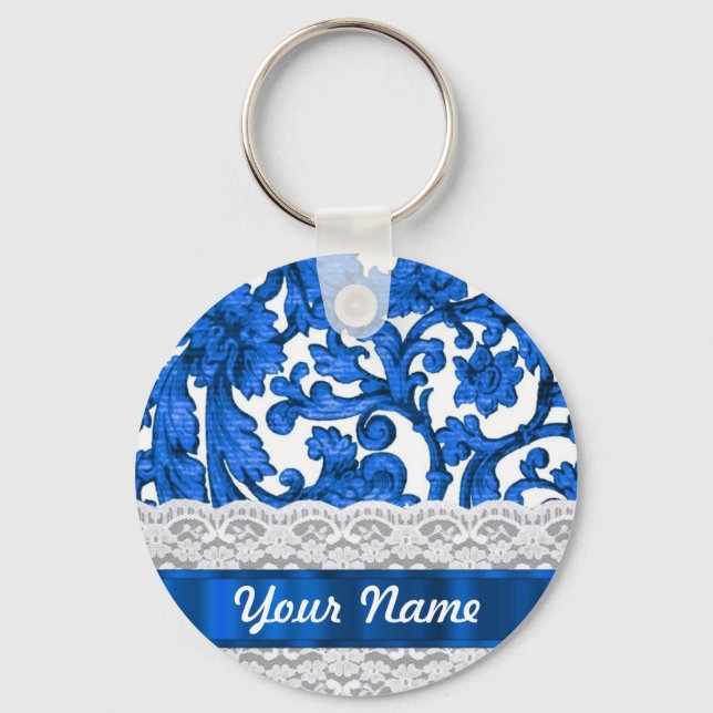 Blue & white lace keychain (Front)