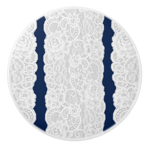 Blue & White Lace Rustic Romantic Elegant Ceramic Knob